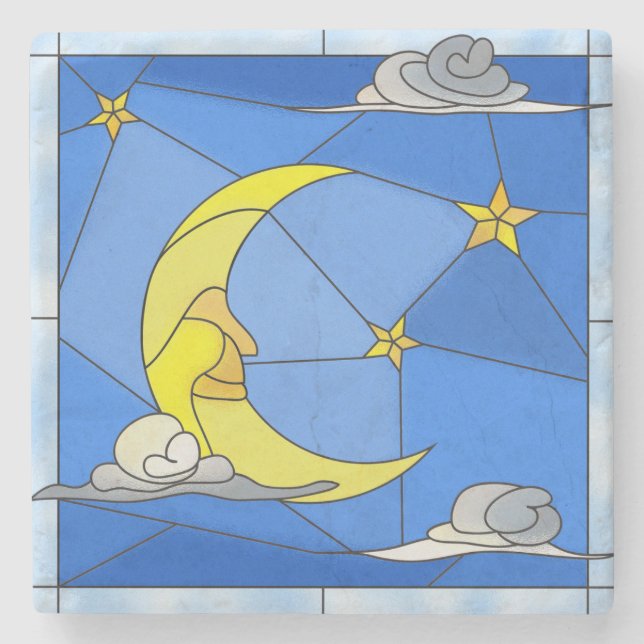Festgehaltener Glasmond, Sterne und Wolken Steinuntersetzer (Vorderseite)