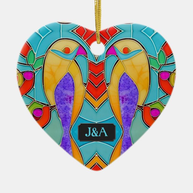 Festgehaltenes Glas sieht Vögel mit Paarung von In Keramik Ornament (Vorne)