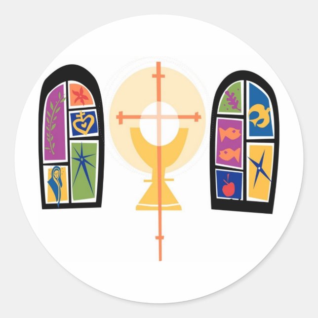 Festgelegte Glasfenster mit Chalice und Cross Runder Aufkleber (Vorderseite)