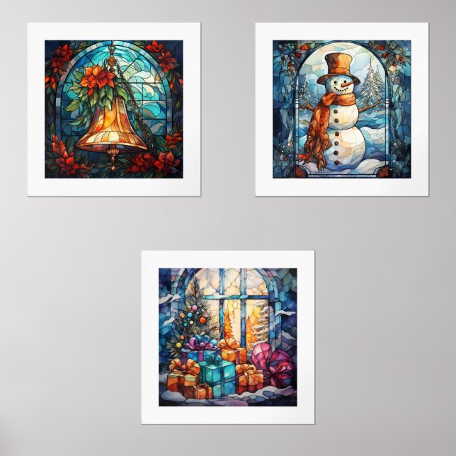 Festgelegte Glass Holiday Scenes Print Set (Vorderseite)