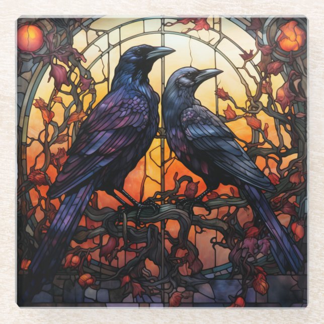 Festgelegte Glass Ravens Glasuntersetzer (Vorderseite)