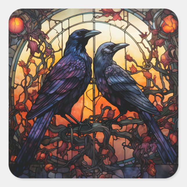 Festgelegte Glass Ravens Quadratischer Aufkleber (Vorderseite)