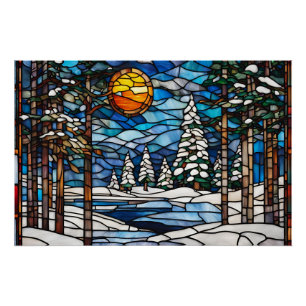 Festgelegte Glass Winter Forest Landschaft Poster