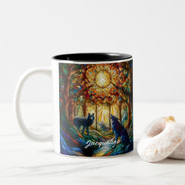 Festgelegte Glaswolfen im Wald Zweifarbige Tasse