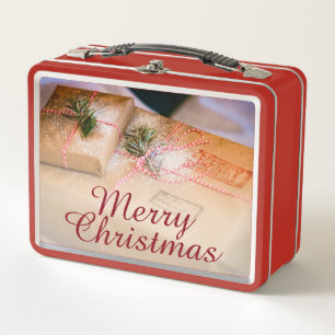 Festgeschenke als Weihnachtsmotiv Metall Brotdose