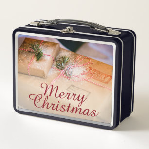 Festgeschenke als Weihnachtsmotiv Metall Brotdose