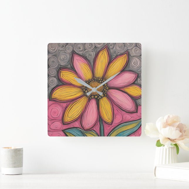 Festgestelltes Glas Daisy Clock Quadratische Wanduhr (Zuhause)