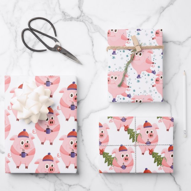 Festif Cochons de Noël enveloppant des feuilles de (Recto)