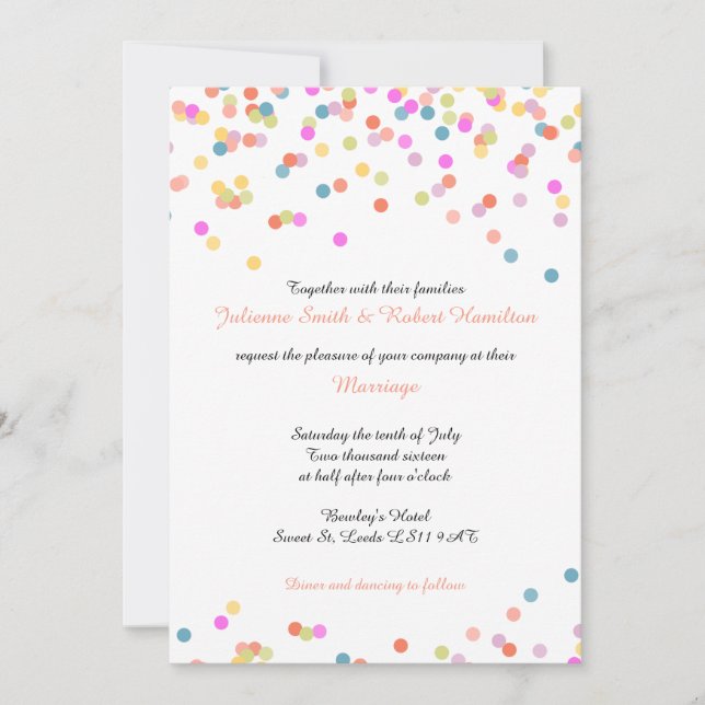 Festif coloré Confetti Mariage Invitations (Devant)