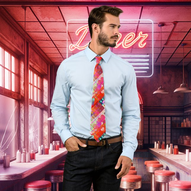 Festif Colorful Heart Motif Cravate (Tie featuring a modern happy heart pattern in vibrant colors. A beautiful eye-catcher for Valentine!)