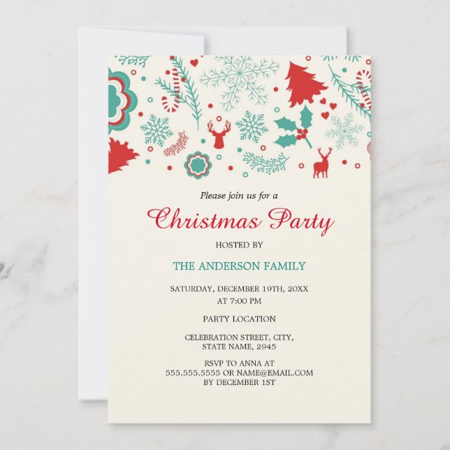 Festif Fun Green Red Christmas Party Invitation (Devant)