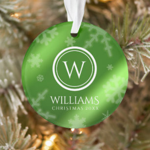 Festif Green Foil Snowflakes Nom du monogramme
