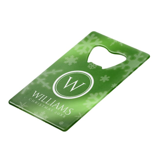 Festif Green Foil Snowflakes Nom du monogramme (Devant Angle)
