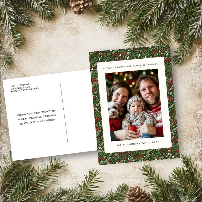 Festif Noël Holly Leaf Carte photo de vacances (Holly Leaf Christmas vertical photo post card)