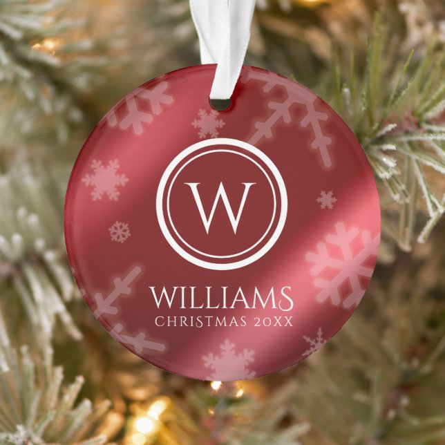 Festif Red Foil Snowflakes Nom du monogramme (Arbre)