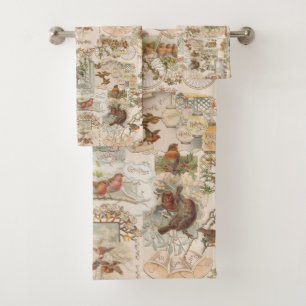 Festif Vintage Noël Oiseau et Ephémère de fleur