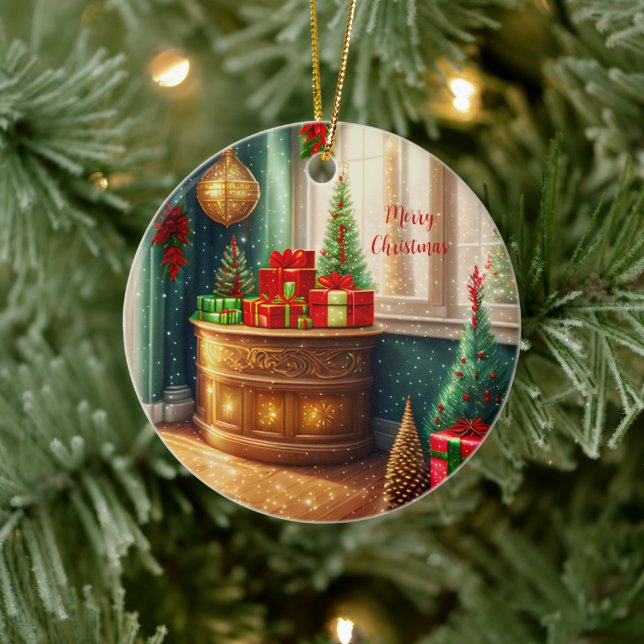 Festisch dekoriertes Zimmer, traditionelle Weihnac Keramik Ornament (Baum)