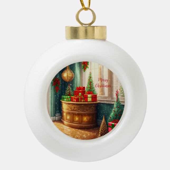 Festisch dekoriertes Zimmer, traditionelles Weihna Keramik Kugel-Ornament (Vorderseite)