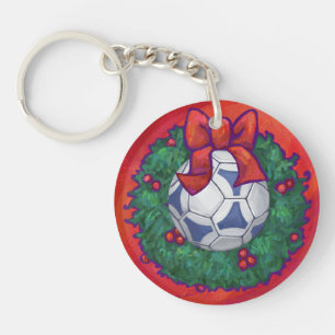 Festitiv Futbal in Wreath on Red Schlüsselanhänger
