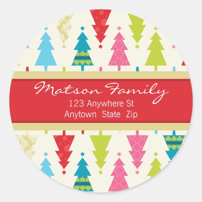 FESTIVADRESSE ETIKETTEN::: patternedxmastree 2 Runder Aufkleber (Vorderseite)