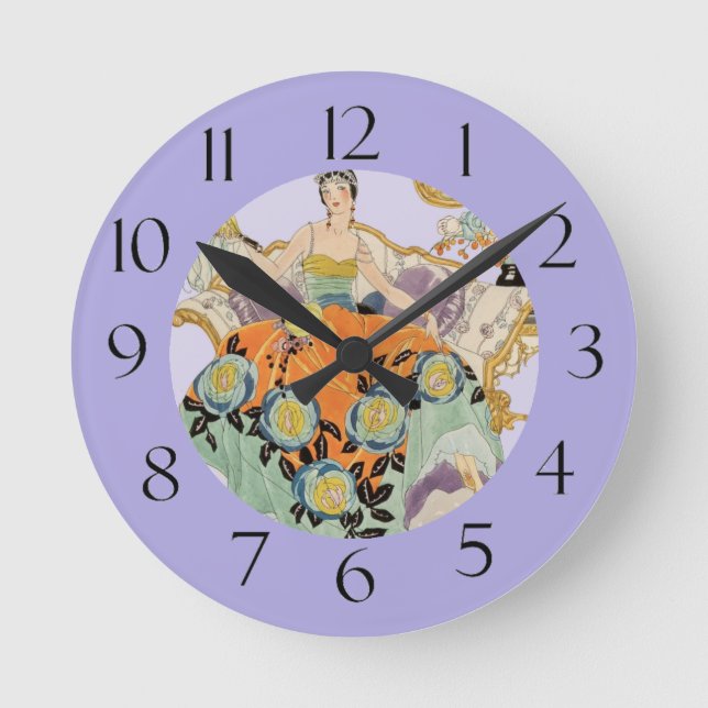 Festival Art Deco Lady Runde Wanduhr (Vorderseite)