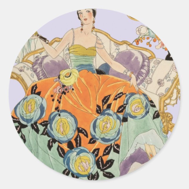 Festival Art Deco Lady Runder Aufkleber (Vorderseite)