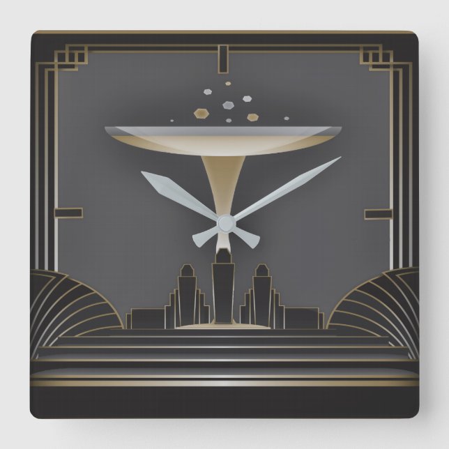 Festival Art Deco Quadratische Wanduhr (Vorderseite)