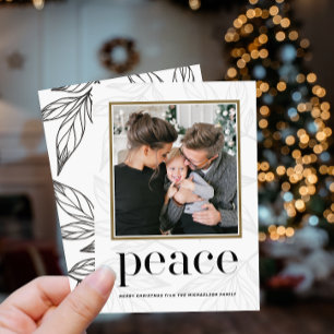 Festival Black Foliage Print Foto Weihnachten Frie Einladung