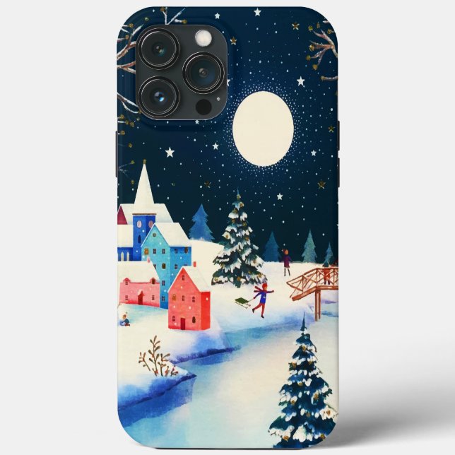 Festival Blue Winter Snow Village Case-Mate iPhone Hülle (Rückseite)