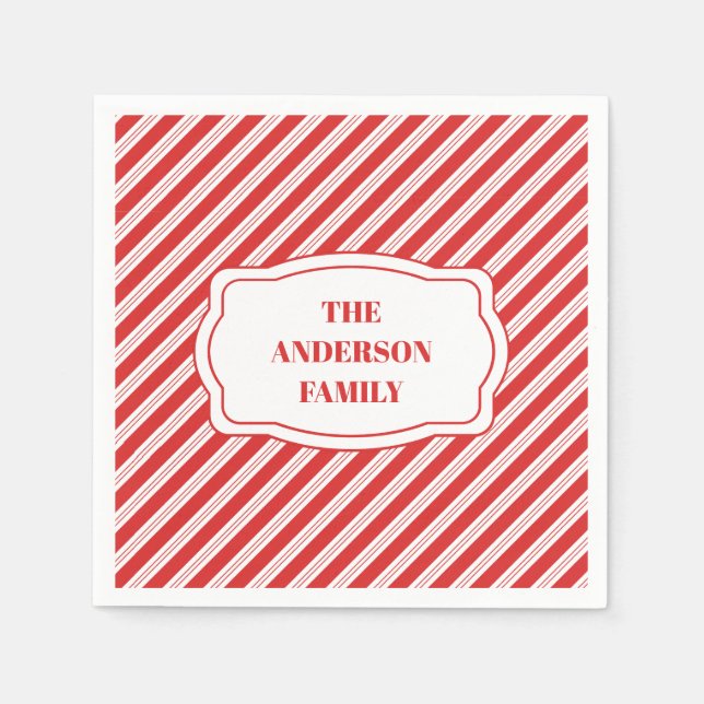 Festival Candy Cane Strip Christmas Red White Serviette (Vorderseite)