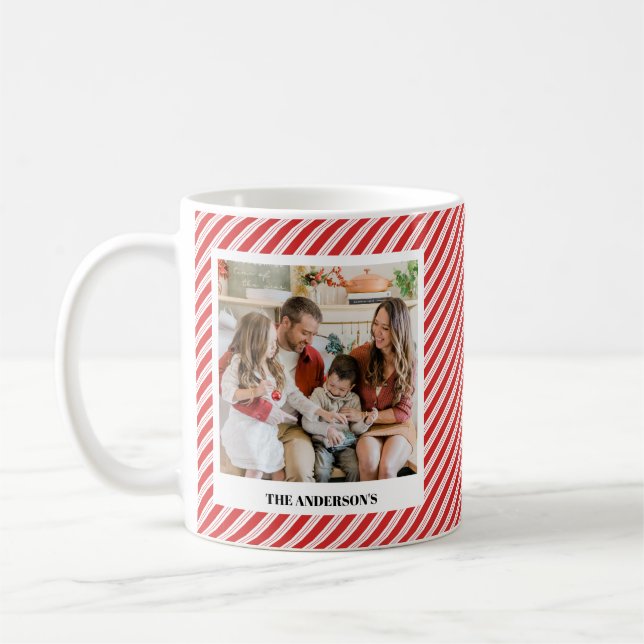 Festival Candy Cane Striped Christmas Red Foto Kaffeetasse (Links)