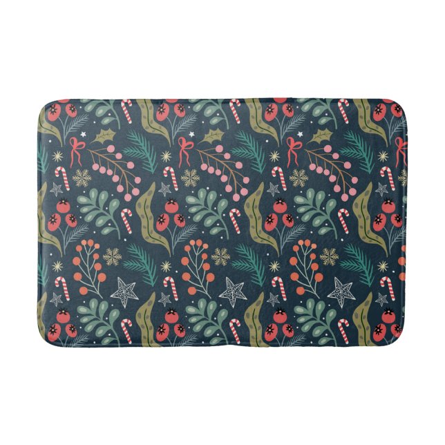 Festival Candy Cane und Holly Pattern Badematte (Vorderseite)