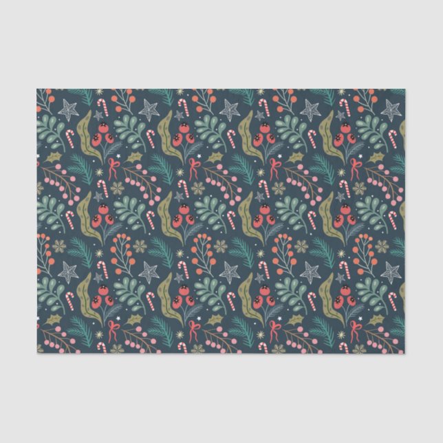 Festival Candy Cane und Holly Pattern Seidenpapier (Vorderseite)