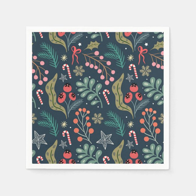 Festival Candy Cane und Holly Pattern Serviette (Vorderseite)