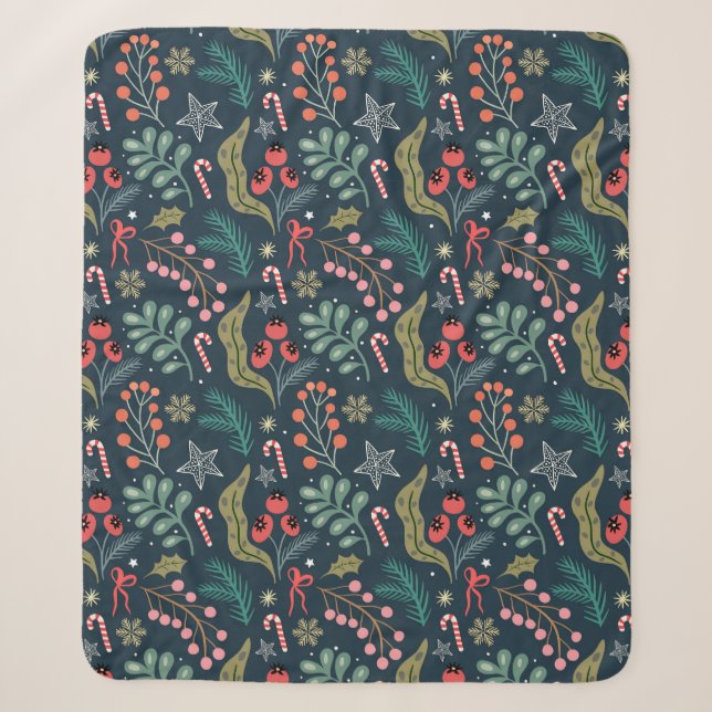 Festival Candy Cane und Holly Pattern Sherpadecke (Vorderseite)