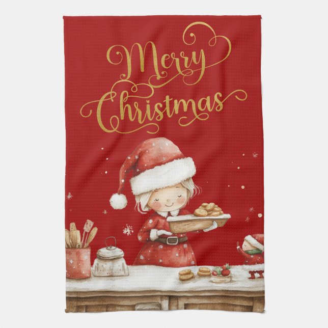 Festival Classic Red Mrs Claus Weihnachts Backen Geschirrtuch (Vertikal)
