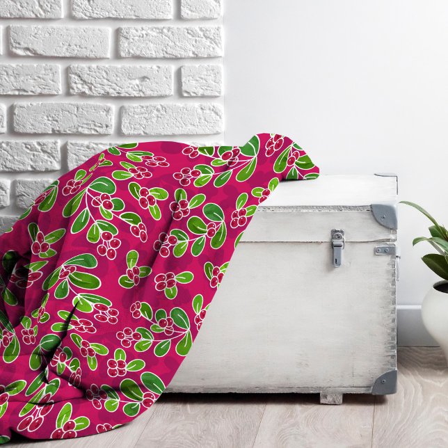 Festival Cranberry Foliage Muster, Fuchsia Fleecedecke (Fuchsia Cranberry Pattern Fleece Blanket)