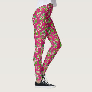 Festival Cranberry Foliage Muster, Fuchsia Leggings
