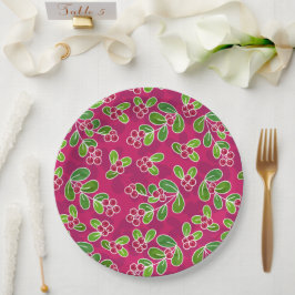 Festival Cranberry Foliage Muster, Fuchsia Pappteller