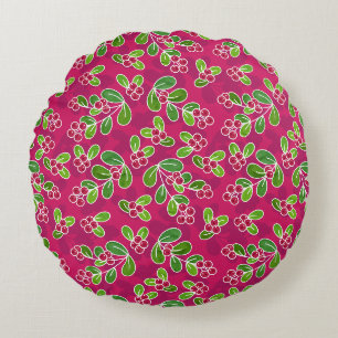Festival Cranberry Foliage Muster, Fuchsia Rundes Kissen