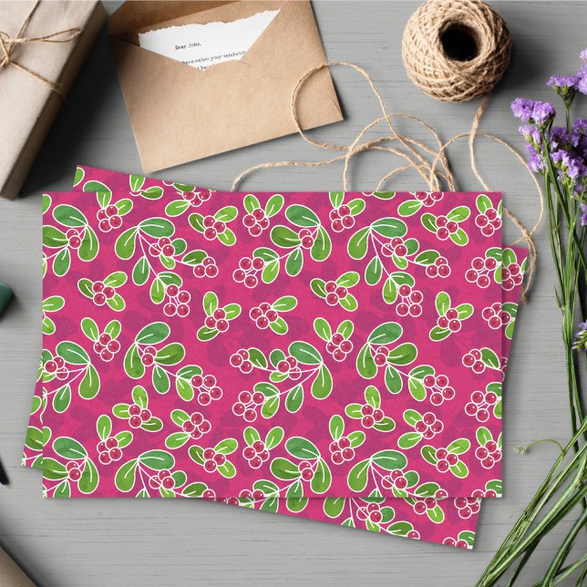 Festival Cranberry Foliage Muster, Fuchsia Seidenpapier (Cranberry Pattern Tissue Paper)