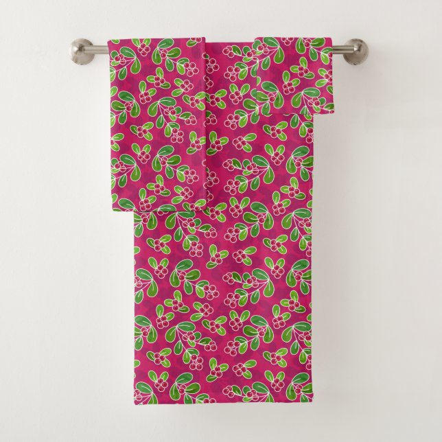 Festival Cranberry Frucht Muster, Fuchsia Badhandtuch Set (Insitu)