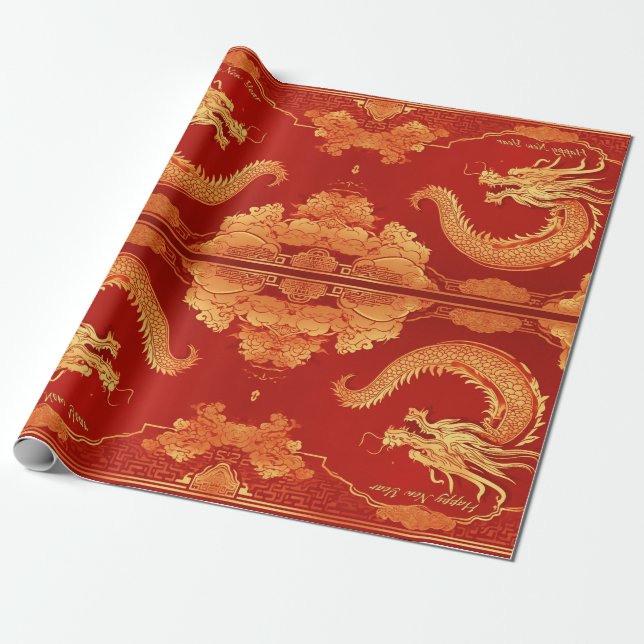 Festival Dragon Chinesisches Neujahr Geschenkpapier (Ungerollt)