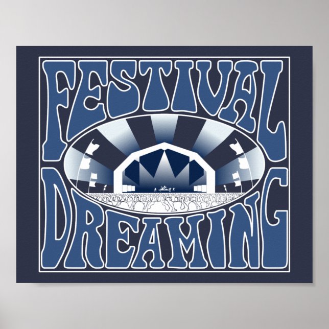 Festival Dreaming Vintag Retro Navy-White Grafik Poster (Vorne)