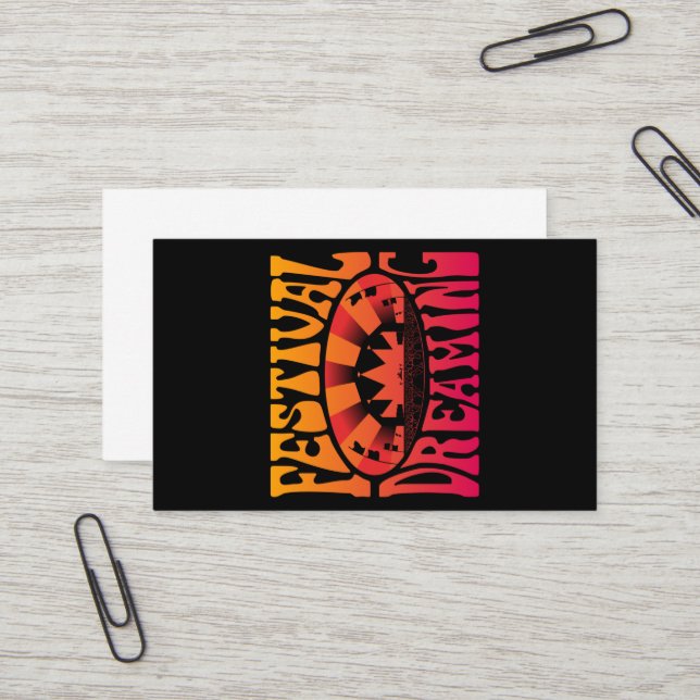 Festival Dreaming Vintag Retro Rot-Gelb Grafik Visitenkarte (Vorderseite/Rückseite Beispiel)