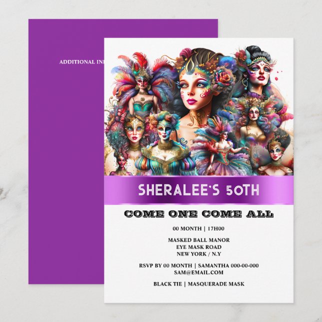 Festival Fasching Showgirl farbige Kostüme Einladung (Vorne/Hinten)