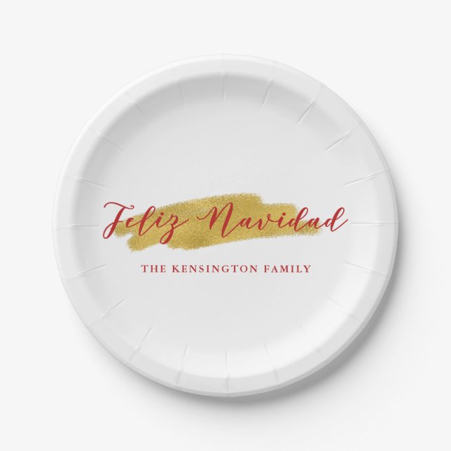 Festival Feliz Navidad Gold Fossil Weihnachten Pappteller (Vorderseite)