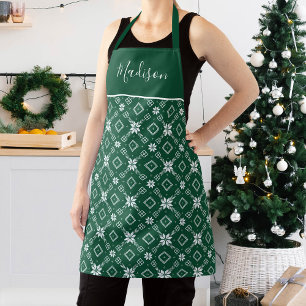 Festival Green and White Nordic Snowflake Muster Schürze