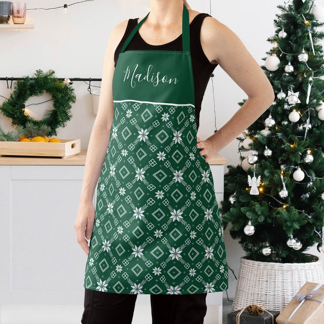 Festival Green and White Nordic Snowflake Muster Schürze (Von Creator hochgeladen)