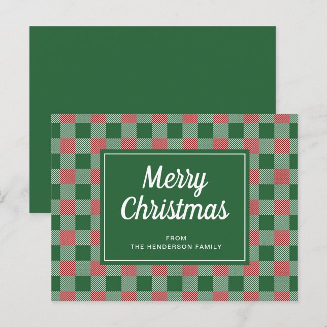 Festival Green Kariert Frohe Weihnachtsschrift Postkarte (Vorne/Hinten)